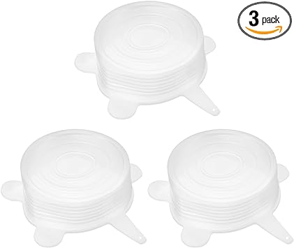 uxcell Silicone Stretch Lids, 3Pack 2.56" Round Container Lid Silicone Bowl Covers Reusable Silicone Lids for Cups, Bowls and Food Cover, White