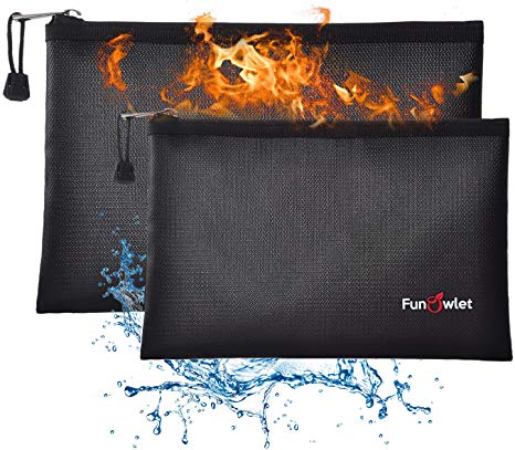 Fireproof Safe Money Document Bags - 2 Pack 13.4" x 9.8" and 10.6" x 6.7" Waterproof Zipper Bag, Fire & Water Resistant Storage Organizer Pouch for A4 A5 Documents Holder,File,Cash,Passport,Tablet