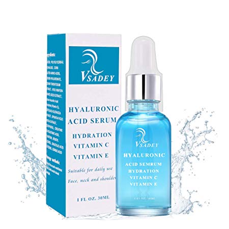 VSADEY Hyaluronic Acid Serum High Moisturizing Serum for Face Neck, Anti Aging Anti Wrinkle Serum, Vitamin C Serum Day Night Serum for Women Men, 30ml