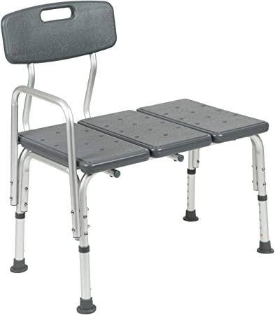 Flash Furniture HERCULES Series 300 Lb. Capacity Adjustable Gray Bath & Shower Transfer Bench with Back and Side Arm