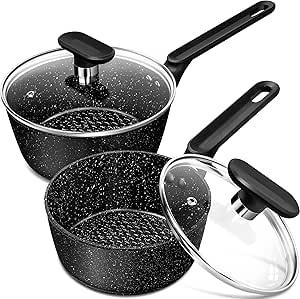 MICHELANGELO Saucepan Set, Nonstick Granite Sauce Pan with Lids 1.5 Quart & 2.5 Qaurt, Small Pot Set with Lids, Nonstick Saucepans with Lid, Stone Pot Set