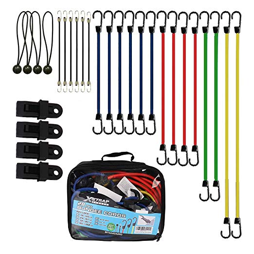 XSTRAP Bungee Cords Assortment Bag 28 Pieces- Includes 10'', 18'', 24'', 32'', 40''Bungee Cord and 4 pcs Ball Ties, 4 pcs Tarp Clips (Luxurious)