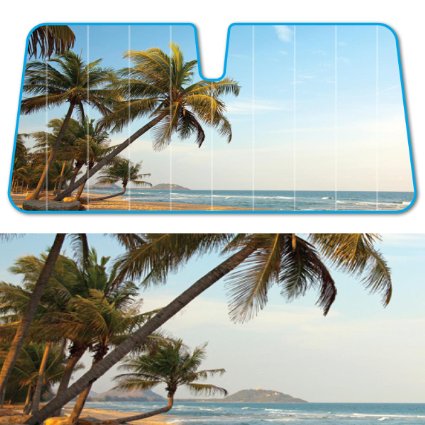 Royal Palm Beach Fashion Auto Sun Shades Indian Summer Dual Bubble Fan Folded Premium Standard Size 58"x 27" - Lifetime Warranty
