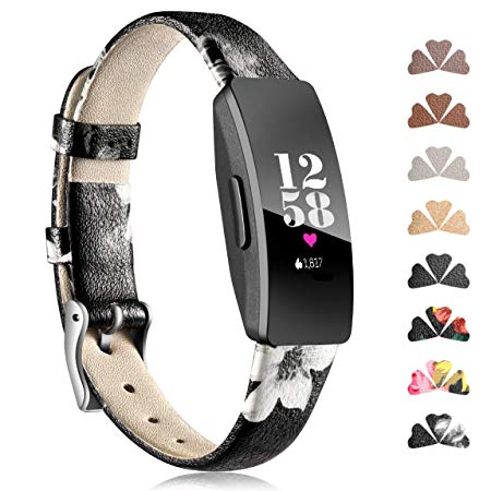 Maledan Band Compatible with Fitbit Inspire HR and Inspire Bands and Ace 2, Classic Genuine Leather Wristband with Metal Connectors Soft Replacement Accessories Strap for Women Men, Small Large