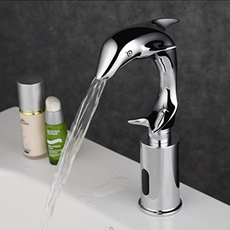 Greenspring Dolphin Shape Design Automatic Hands Free Bathroom Sink Tap Sensor Touchless Faucet, Chrome Finished