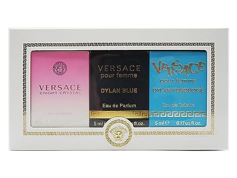 Versace 3 Pcs Mini Set For Women (Individual Box): Dylan Turquoise 5 Ml Eau De Toilette   Dylan Blue 5 Ml Eau De Parfum   Bright Crystal 5 Ml Eau De Toilette