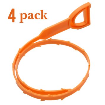 CandyHome 20 Inches Hair Drain Clog Remover Flexible Drain Hook Slow Drain Relief Cleaner Snake Hair Clog Tool for Drain Cleaning, Quick and Easy Drain Unclogger, Set of 4,Orange