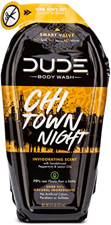 DUDE Body Wash, Natural Castile Soap for Men, Chi Town Night Scent Containing Sandalwood, Peppermint, and Lemon Oils, 8 oz