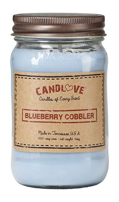 CANDLOVE "Blueberry Cobbler Scented 16oz Mason Jar Candle 100% Soy Made in The USA
