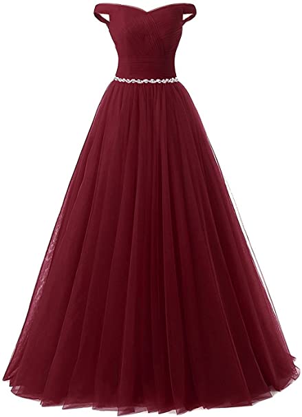 APXPF Women's Long Tulle Crystal Formal Prom Dress Quinceanera Dress Ball Gown