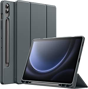 JETech Case for Samsung Galaxy Tab S9 FE  / S9 FE Plus 12.4-Inch with S Pen Holder, Soft TPU Tri-Fold Stand Protective Tablet Cover, Support S Pen Charging, Auto Wake/Sleep (Grey)