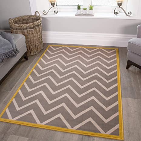 Milan Grey Beige Ochre Chevron Modern Design Living Room Area Rug 120cm x 170cm