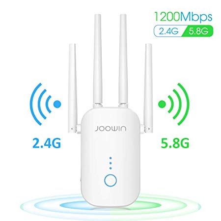 WiFi Range Extender, JOOWIN AC1200 WiFi Extender Up to 1200mbps 2.4 & 5.8GHz Dual Band Wireless Signal Booster WiFi Repeater with External Antennas Extends Internet WiFi to Smart Home & Alexa Devices