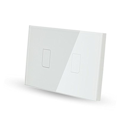 Smart Wall light Switch, Broadlink 220V 2 Gang Touch Panel Wi-fi Enabled Light Control Switch Glass Crystal, White