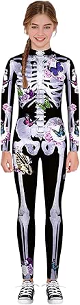 Honeystore Kid's Skeleton Bodysuit Halloween Stretch 1-Piece Jumpsuit Costume