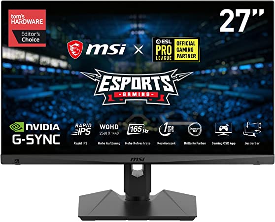 MSI Optix MAG274QRFDE-QD 27 Inch (69 cm) Gaming Monitor, WQHD (2560x1440), Rapid IPS, 165Hz, 1ms, Flat, G-Sync, Quantum Dot, HDR, HDMI, DisplayPort, Black