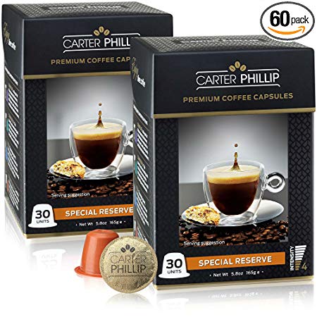 Espresso Capsules Compatible with Nespresso OriginalLine - 60 Premium Espresso Pods by CARTER PHILLIP Coffee - Fits Original Line Nespresso Capsules Machine - Delicious Alternative to Nespresso Pods