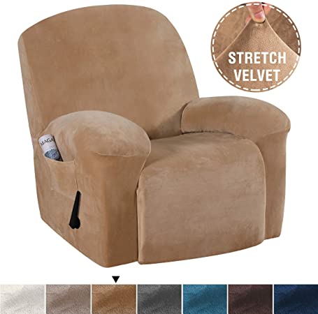 H.VERSAILTEX Stretch Recliner Slipcovers 1-Piece Modern Rich Velvet Plush Sofa Furniture Cover Form Fit Stretch Stylish Recliner Cover/Protector Feature Rich and Soft Fabric (Recliner, Luggage)