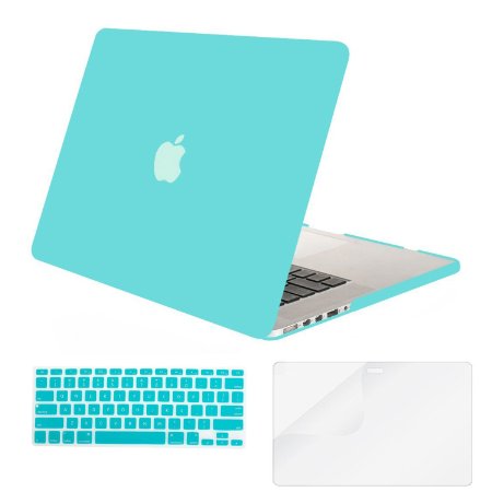 Mosiso - 3 in 1 Macbook Retina 13 Inch Soft-Skin Plastic Hard Case Cover & Keyboard Cover & Screen Protector for Macbook Pro 13.3" with Retina Display No CD-ROM (A1502/A1425), Hot Blue