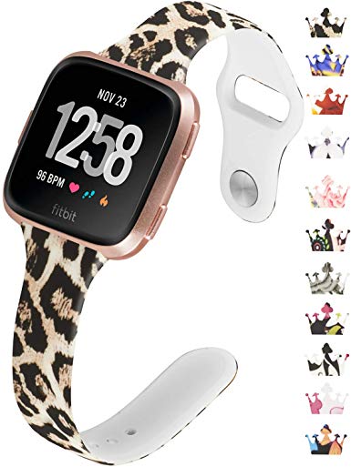 Allbingo Thin Bands Compatible with Fitbit Versa/Versa 2/Lite/SE,Cute Slim Women Feminine Narrow Floral Print Replacement Strap Accessories Silicone Wrist Band Small Large
