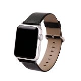 Apple Watch Band eLander8482 Top-grain Leather Band Strap with Stainless Metal Clasp for Apple Watch All Models 42mm Leather - Black