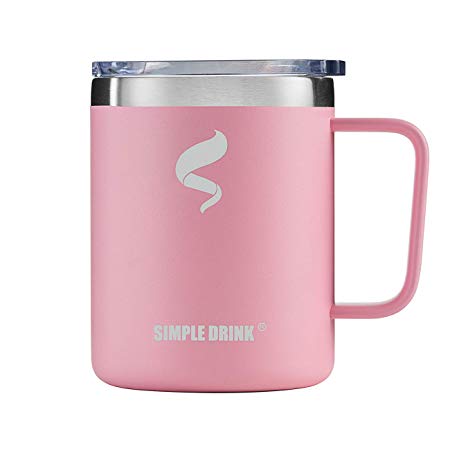 SIMPLE DRINK 12oz Stainless Steel Insulated Coffe Mug with Handle,Double Wall Vacuum Wine Tumbler with Clear Lid,Perfect for Cold Drinks & Hot Beverages,Home,Office & Outdoors