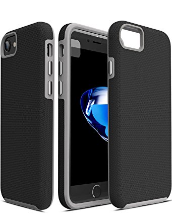 TOZO for iPhone 7 Case ARMOR Series Football Pattern Texture Soft Touch Anti-Slip Grip [Shock Proof] Ultra Rugged Dual Layer Protect Case for iPhone 7 4.7 inch, [Gray Black]