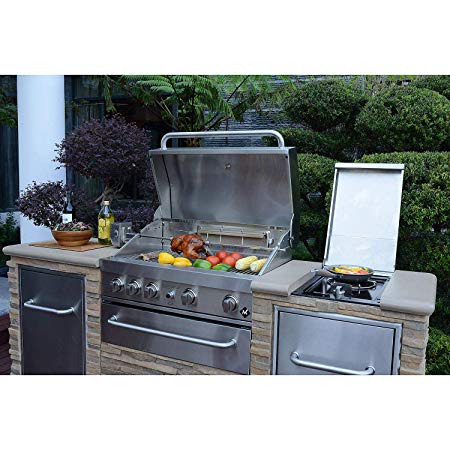 Member's Mark SS304 Stack Stone BBQ Grill Island w/Trash Bin - Natural Gas