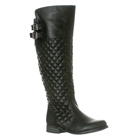 Riverberry Women's Lily Quilted Knee-High Low Heel Casual Riding Boots
