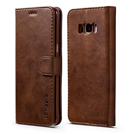 ZTOFERA Leather Case for Samsung Galaxy S8,Ultra Slim [Magnetic Closure] Retro Vintage TPU Folio Flip Wallet Stand with [Card Slots] Case for Samsung Galaxy S8 5.8 inch - Dark Brown