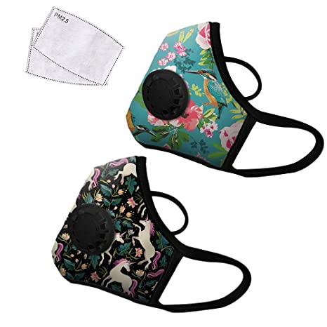 2 Pack Fashion Protection for Unisex, Cotton Fabric, Washable, Reusable (2pcs 2filter, Printed-1)