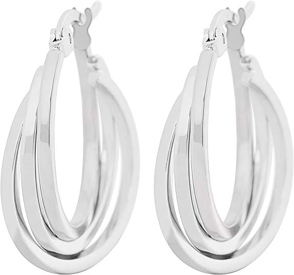 Edforce Women's Stainless Steel Overlapping Triple Hoop Earrings, (25mm-35mm)