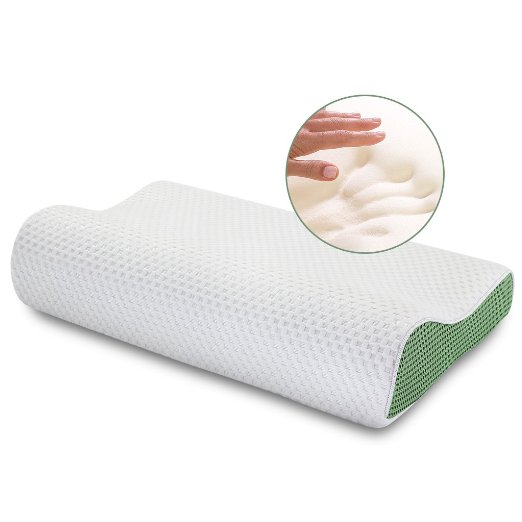 Langria Memory Foam Pillow Neck Pillow Ergonomic with Specialized Neck Support Contour Pillow Green