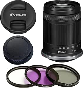 Canon RF-S 18-150mm f/3.5-6.3 IS STM Lens (New, White Box) with 3 Piece Filter Kit (Ultra Violet/Circular Polarized/Fluorescent) (Renewed)