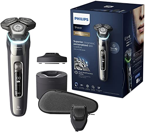 Philips Shaver Series 9000 with Skin IQ Technology, Wet & Dry Electric Shaver with Pressure Guard Sensor, Precision Blades on 360-D Flexing Heads with Beard Styler , S9987/59