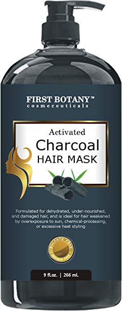 Activated Charcoal Hair Mask, 9 fl. oz. Restorative Hair Mask, Deep Conditioner for Damaged & Dry Hair, Promotes Natural Hair Growth, Nourishes Scalp, Removes Residue Buildup, Detangler& Sulfate Free