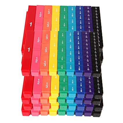 ETA hand2mind Plastic Rainbow Fraction Tower Linking Cubes Bulk Classroom Kit with Storage Tote (Pack of 15)