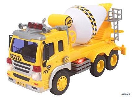 Memtes Friction Powered Cement Mixer Truck Toy with Lights and Sound for Kids
