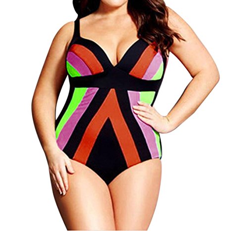 Women Halter High Waist Rainbow Stripes Push up Bikini Set Plus Size Swimwear
