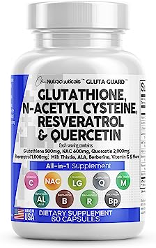 Glutathione 500mg Supplement with Vitamin C N Acetyl Cysteine 600mg Berberine 1000g Milk Thistle 1000mg Resveratrol Quercetin Alpha Lipoic Acid - Reduced L Glutathion Free Form Women 60 Ct USA Made