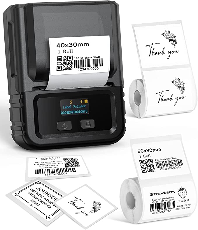 Phomemo M120 Label Maker-Wireless Bluetooth Label Printer Sticker Maker Handheld Thermal Label Maker Machine with 3 Rolls Label Paper for Retail,Office,Small Business,for Android & iOS System, Black