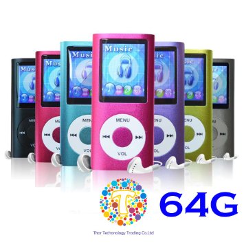 Thor 64 GB Slim 18 LCD Mp3 Mp4 Player MediaMusicAudio Player with accessoriesPink Color