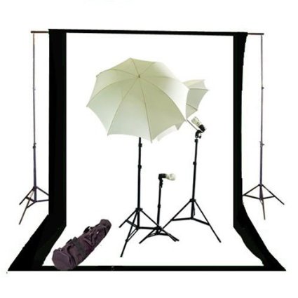 CowboyStudio Photography and Video Continuous Triple Lighting Kit, Backdrop Support System, Black & White Muslin Backdrops and Carry Case for Support System