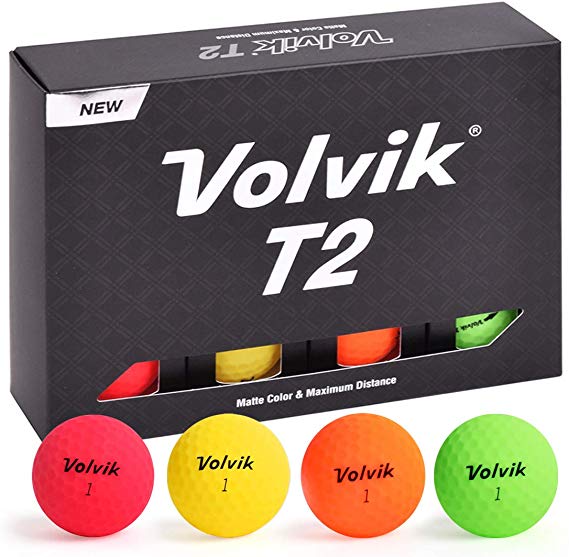 Volvik T2 Ionomer Polymer Low Side Spin Matte Finished Long Distance Balls 2-Pieces, 1 Dozen