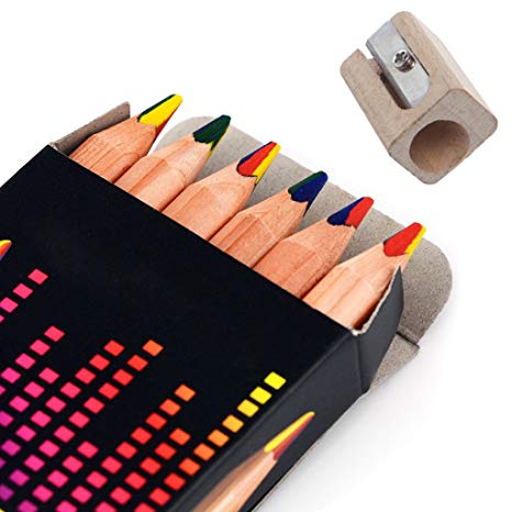 SupremeLife 6Pcs/Set Multicolor Pencil, with One Pencil Sharpener, Triangle Natural Wood Rainbow Pens Set, for Art Drawing Graffiti Gift