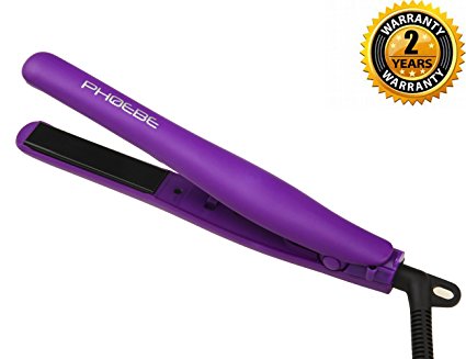 Flat Iron Mini Travel Dual Voltage 1/2 Inch Ceramic Tourmaline Ionic Hair Straightener Professional LED Indicator Straightener Iron for Short Hair Bangs (Purple)