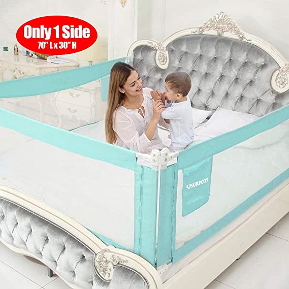 SURPCOS Bed Rails for Toddlers - 60“ 70” 80“ Extra Long Baby Bed Rail Guard for Kids Twin, Double, Full Size Queen & King Mattress (Green) (1Side: 70''(L) X30''(H))