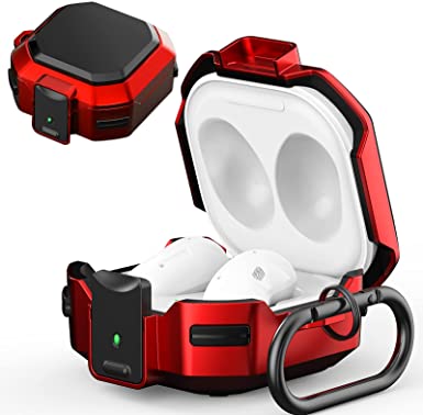 (with Security Lock) Armor Case Cover for Samsung Galaxy Buds Pro Case/ Galaxy Buds Live Case / Galaxy Buds 2 Case Cover Hard PC Shockproof Case Cover with Keychain/Straps/Cleaning Brush. (Red)
