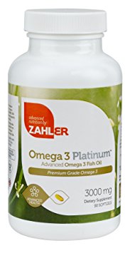 Zahler Omega 3 Platinum 3000mg, Triple Strength All-Natural Pure Fish Oil Supplement, Burpless Softgel with No Fishy Aftertaste, Highest in EPA and DHA, The #1 Strongest Best Quality Fish Oil, Certified Kosher,90 Caps