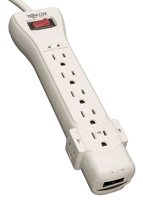 Tripp Lite 7 Outlet Surge Protector Power Strip 15ft Cord Right Angle Plug 2160 Joules Tel  (SUPER7TEL15)